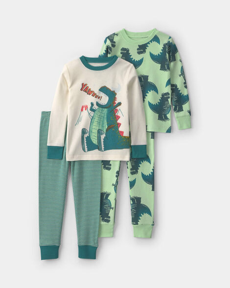 Baby Boy 4-Piece Dino Striped 100% Cotton Snug Fit Pajama Set - Green | Carter's Inc
