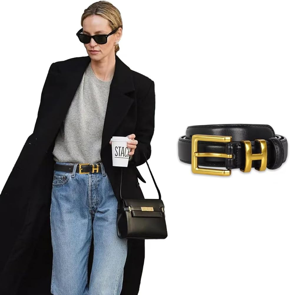 Women's Fashion Classic Metal Buckle Leather Belt with Jeans Dress | Amazon (US)