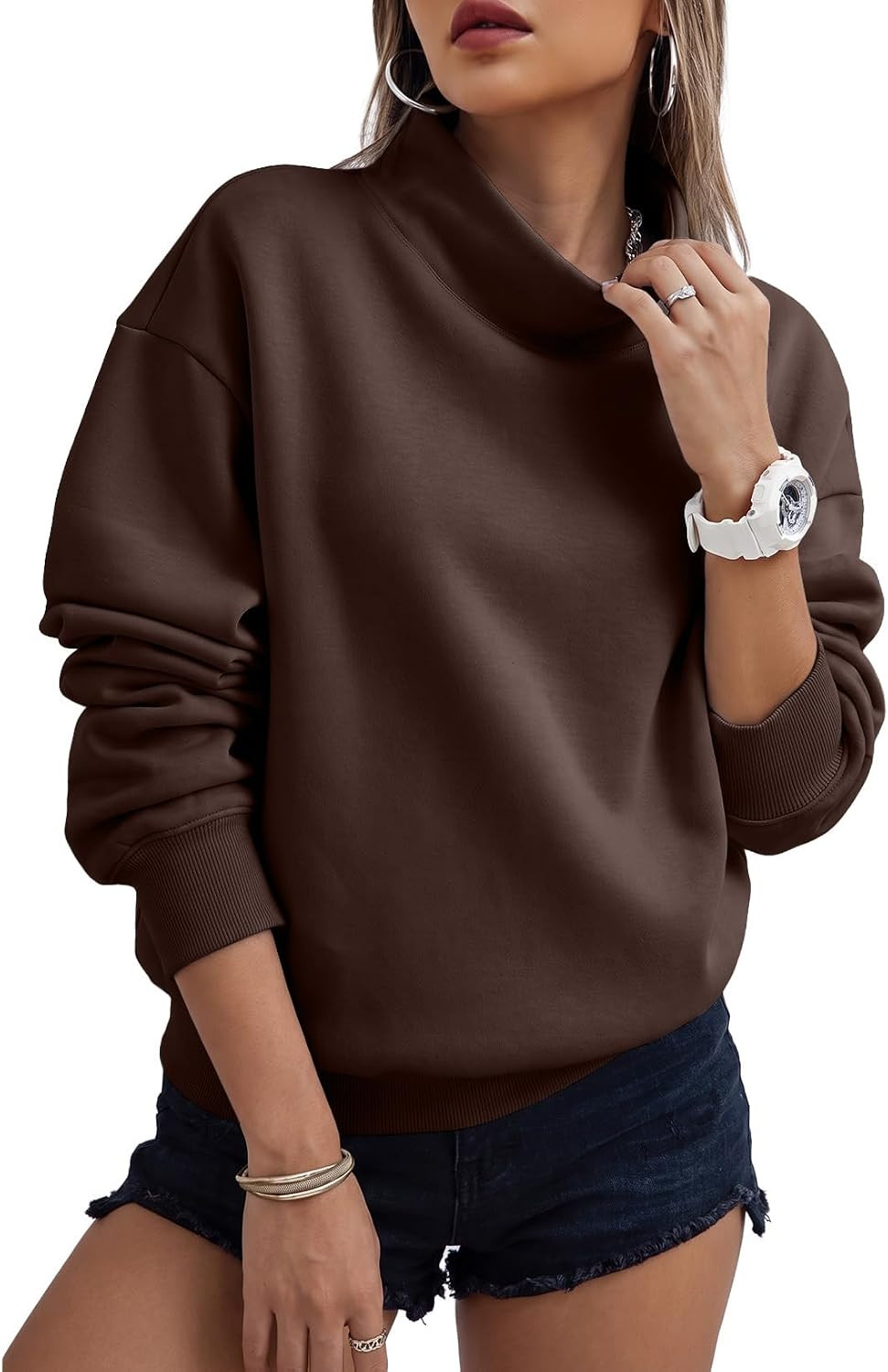 EVALESS Womens Mock Neck Sweatshirt Oversized Fall Tops Teacher Outfits | Amazon (US)
