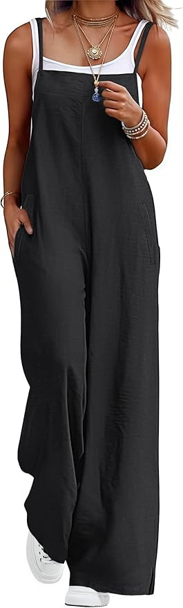 Lepunuo Womens Casual Loose Jumpsuits Summer Boho Wide Leg Rompers Sleeveless Overalls with Pocke... | Amazon (US)