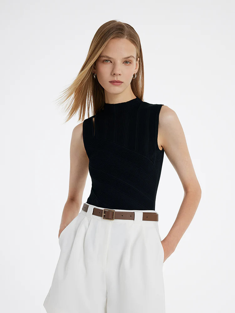 Tencel-Acetate Blend Cut-Out Women Tank Top | GOELIA