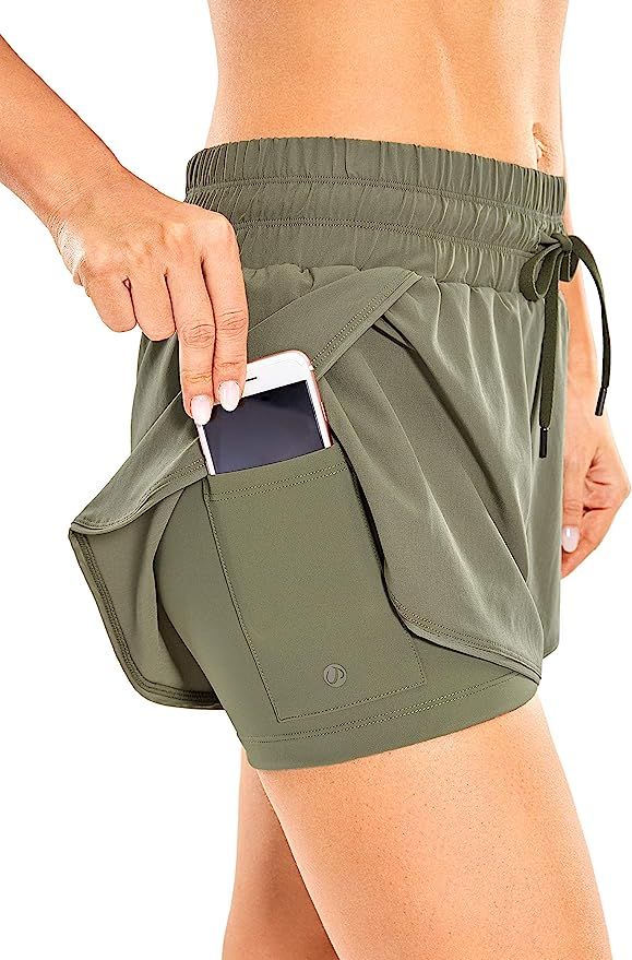 CRZ YOGA Workout Running Shorts Women with Liner 2 in 1 Athletic Sports Shorts with Zip Pocket- 3... | Amazon (US)