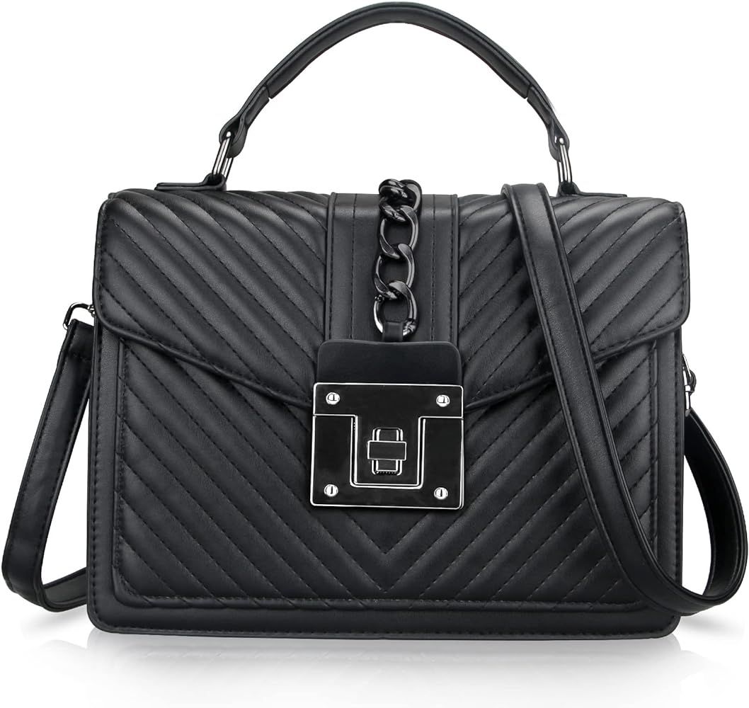 Top Handle Bag Quilted Crossbody Bags Trendy Designer Handbags for Women Black Leather Cross Body... | Amazon (US)