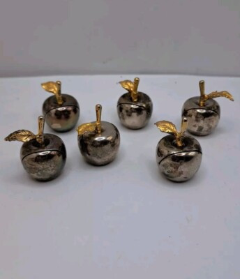 Vtg Lot (6) Metal Apple Name Or Cheese Card Holders Silver Golden Leaves Fruit  | eBay | eBay UK