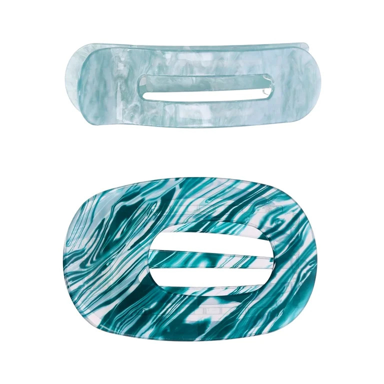 Time and Tru Women's Hair Claw Clips, 2-Pack, Green | Walmart (US)