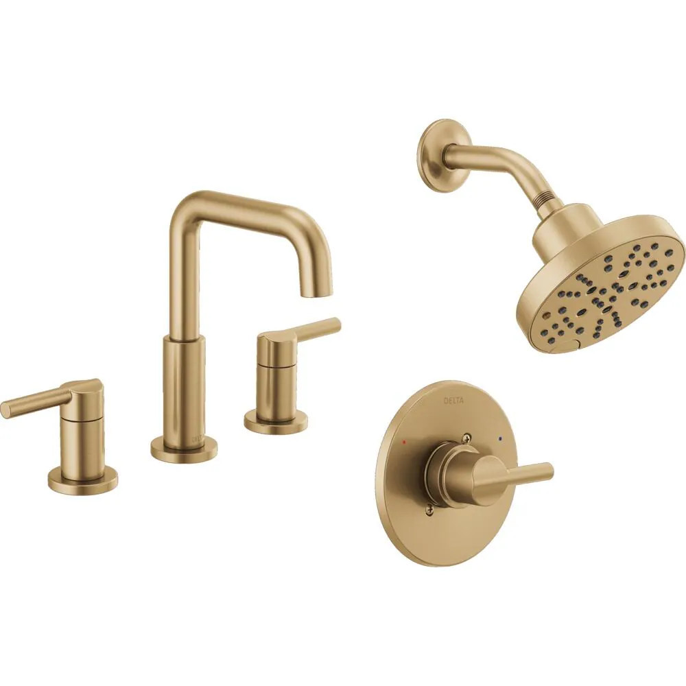 Delta Nicoli Champagne Bronze Gold 2-Handle Widespread Bathroom Sink Faucet with Champagne Bronze Gold Shower Faucet | Lowe's