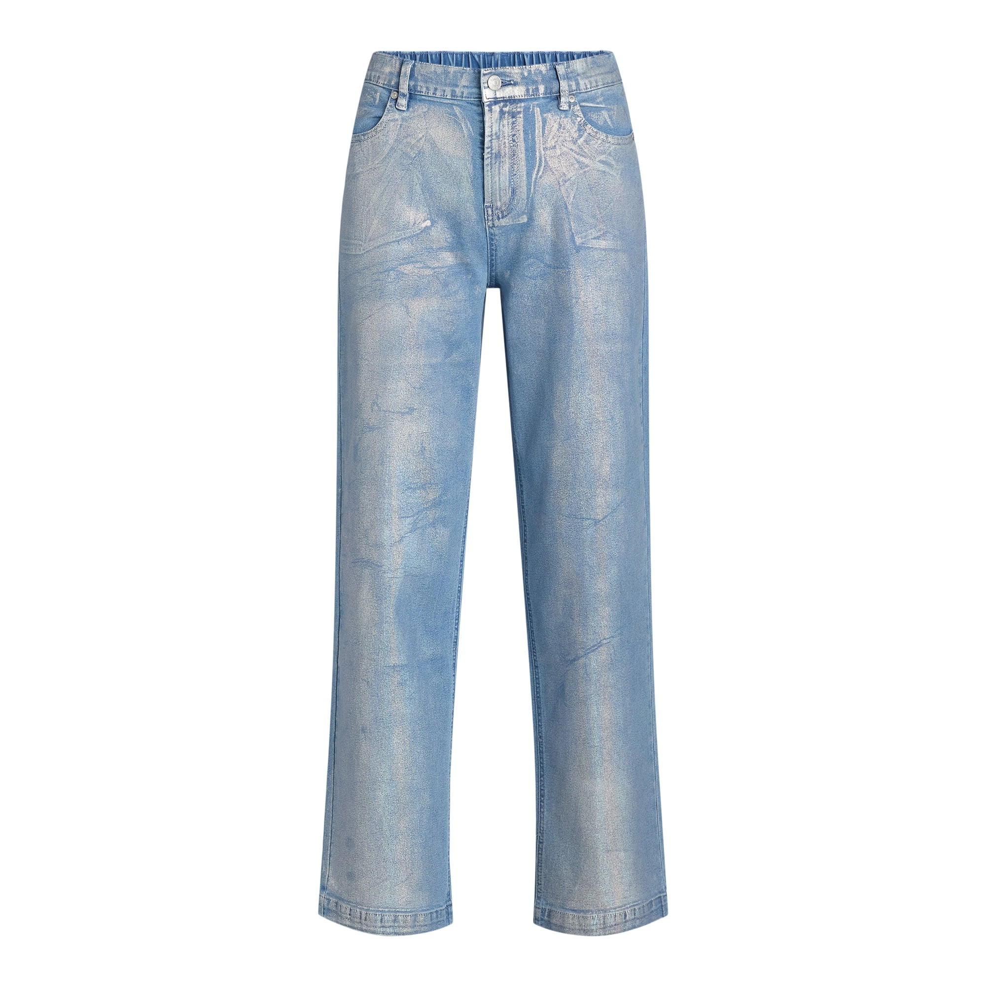 Madden NYC Women's High Rise Metallic Foil Relaxed Fit Jeans, 29” Inseam, Sizes XXS-XXL | Walmart (US)