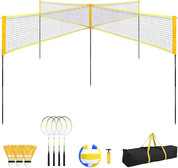 FITPLAY Four Square Volleyball/Badminton Net Set, Height Adjustable 7' or 5'1" Four Way Volleybal... | Amazon (US)