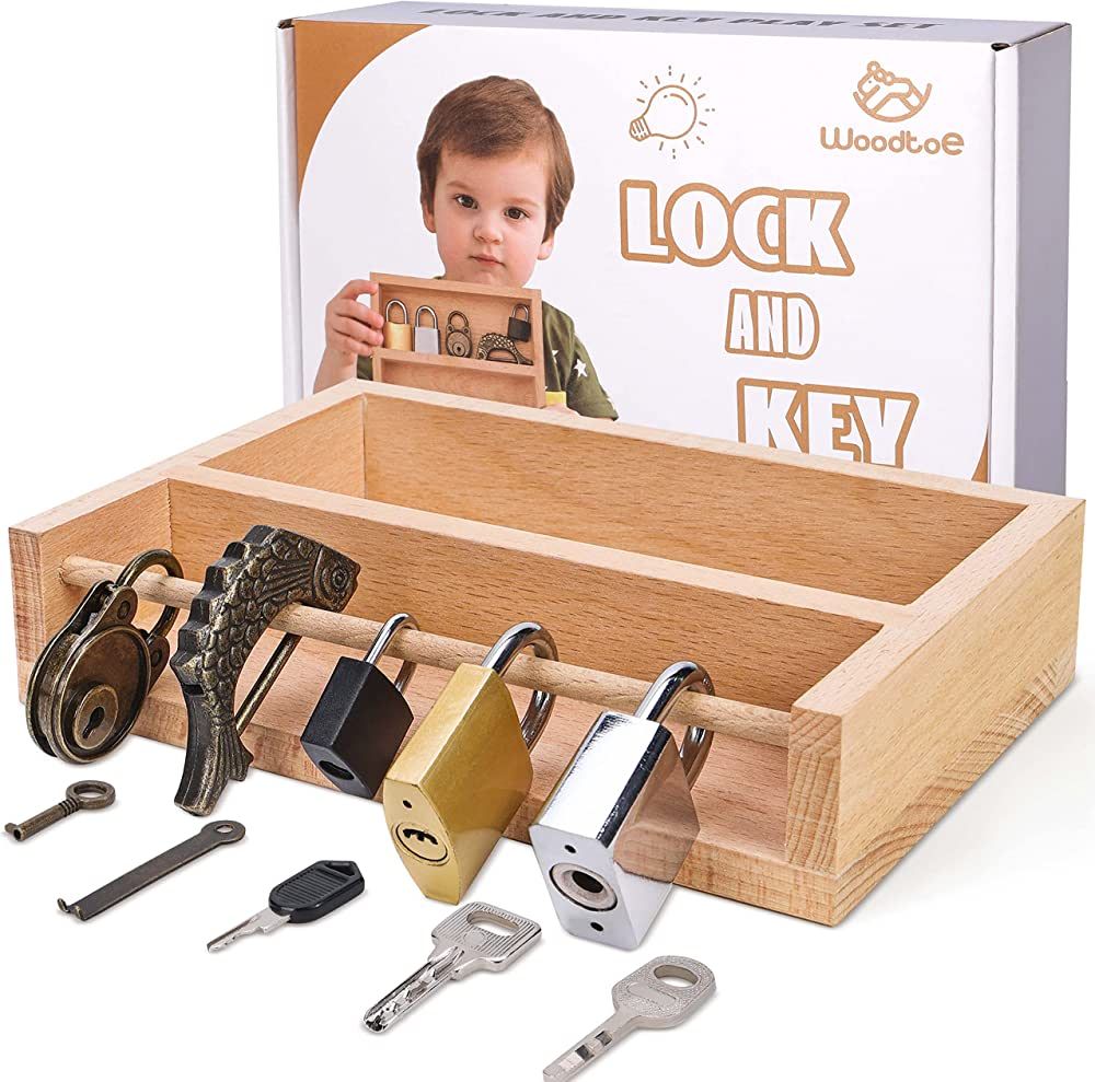 Woodtoe Montessori Lock and Key Toy Set for Kids, Educational Lock Set Keys, Wooden Learning Mont... | Amazon (US)