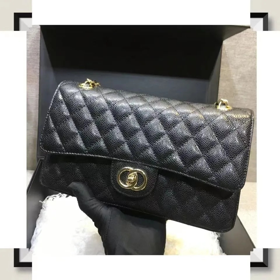 designer shoulder bag classic plaid flap CF caviar handbag gold silver chain leather double lette... | DHGate