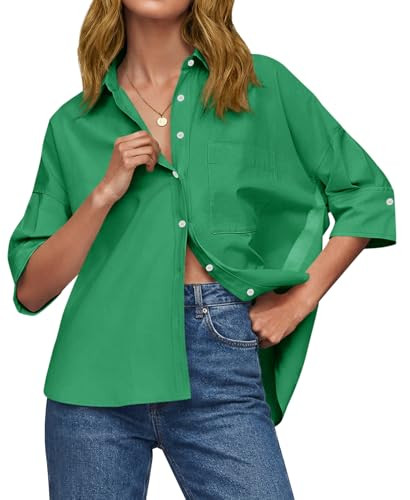 Cicy Bell Womens Summer Oversized Button Down Shirts Half Sleeve V Neck Business Casual High Low ... | Amazon (US)