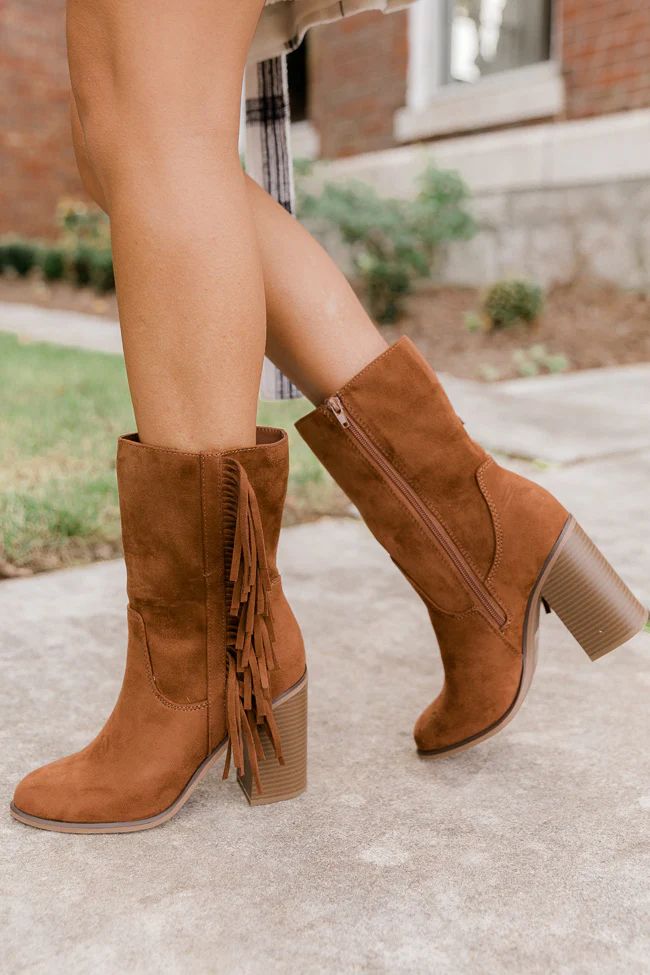 Nelly Brown Fringe Suede Boots | Pink Lily
