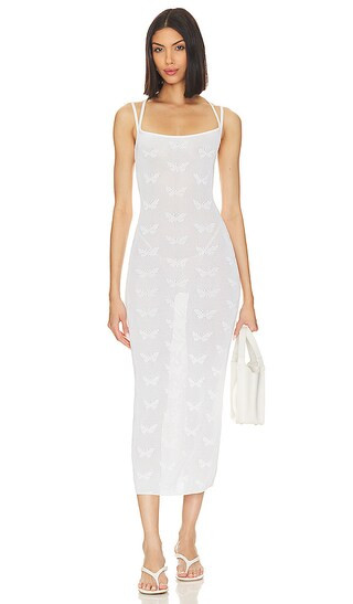 MAJORELLE Elazer Butterfly Midi Dress in White. - size XXS (also in L, M, S, XL, XS) | Revolve Clothing (Global)