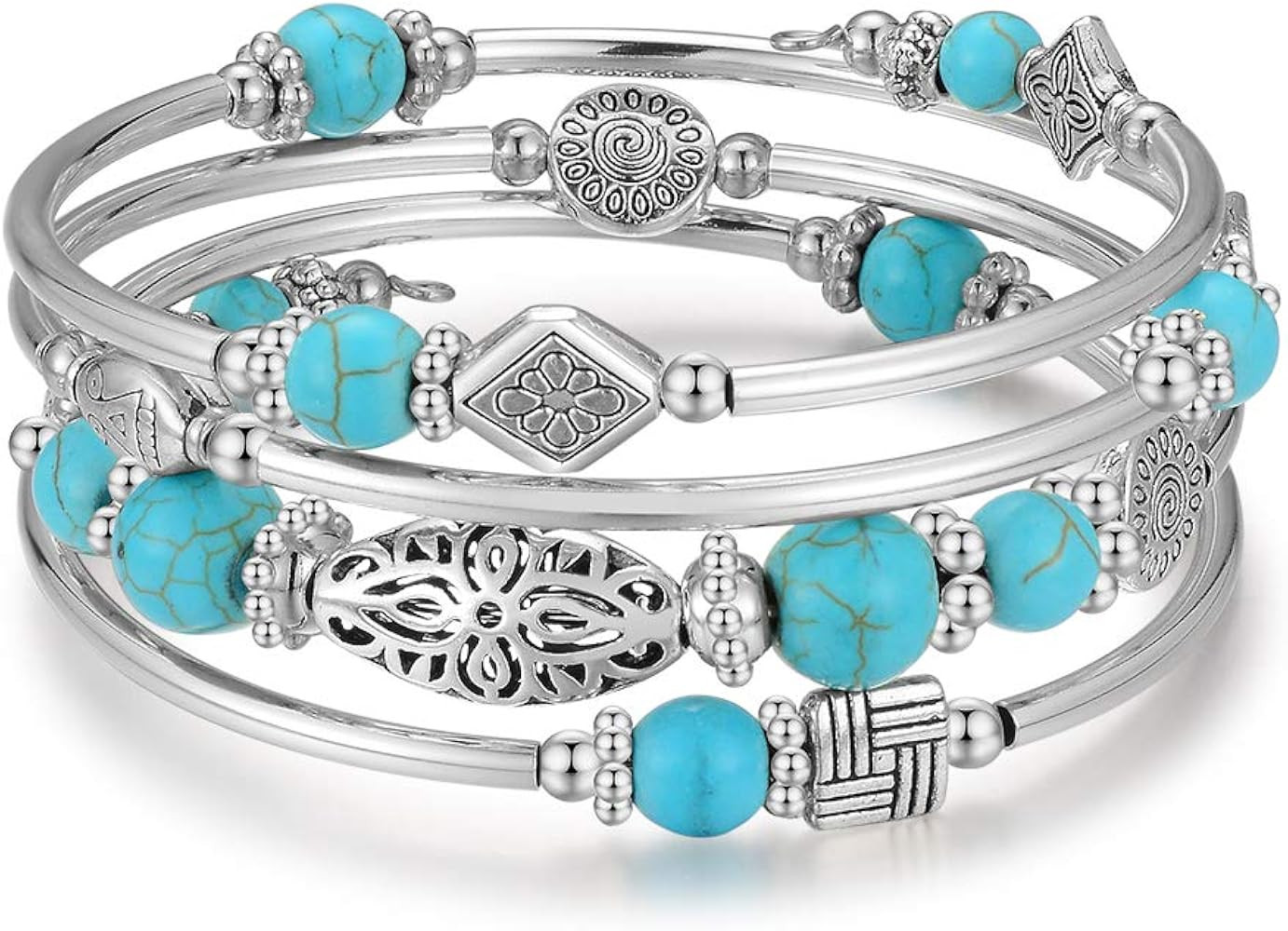 BULINLIN Layered Wrap Bangle Turquoise Bracelet - Bead Bracelet with Natural Agate Stone, Gifts F... | Amazon (US)