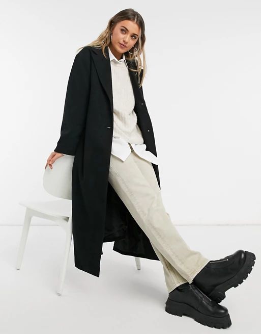 Monki Hildur oversized belted tailored coat in black | ASOS (Global)