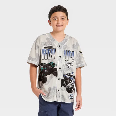 Boys' Monster Jam Baseball Jersey - Gray L | Target