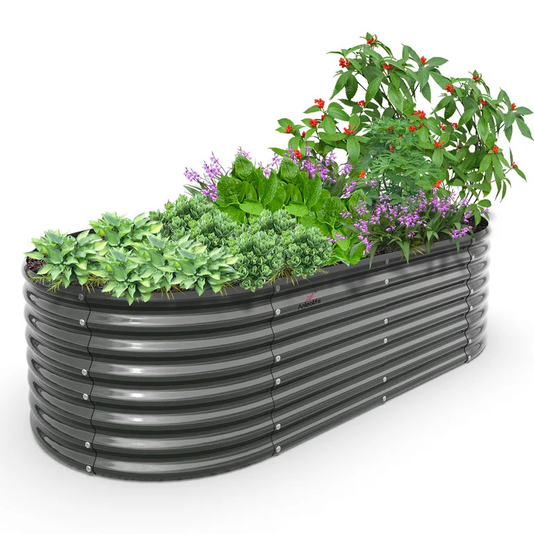 TRAMULL 8X4X2ft Galvanized Raised Garden Bed, Oval Above Ground Modular Metal Outdoor Planter Box... | Walmart (US)