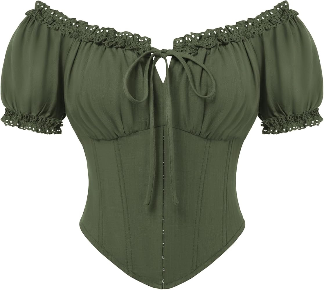 Scarlet Darkness Women Corset Tops Renaissance Off The Shoulder Shirt Summer Dressy Lace Square N... | Amazon (US)