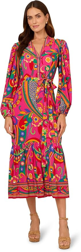 Adrianna Papell Women's Printed Midi Flounce Dress | Amazon (US)