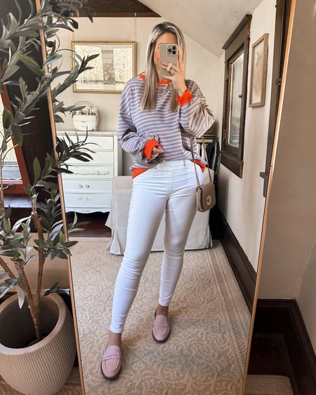 Free people inspired sweatshirt from amazon, wearing a large. Only $27!
White Spanx pants, these are out of stock, so I linked with their other white styles, size medium
Pink loafers are on sale for $77, almost half off!

Spring style
Amazon fashion


#LTKshoecrush #LTKfindsunder50