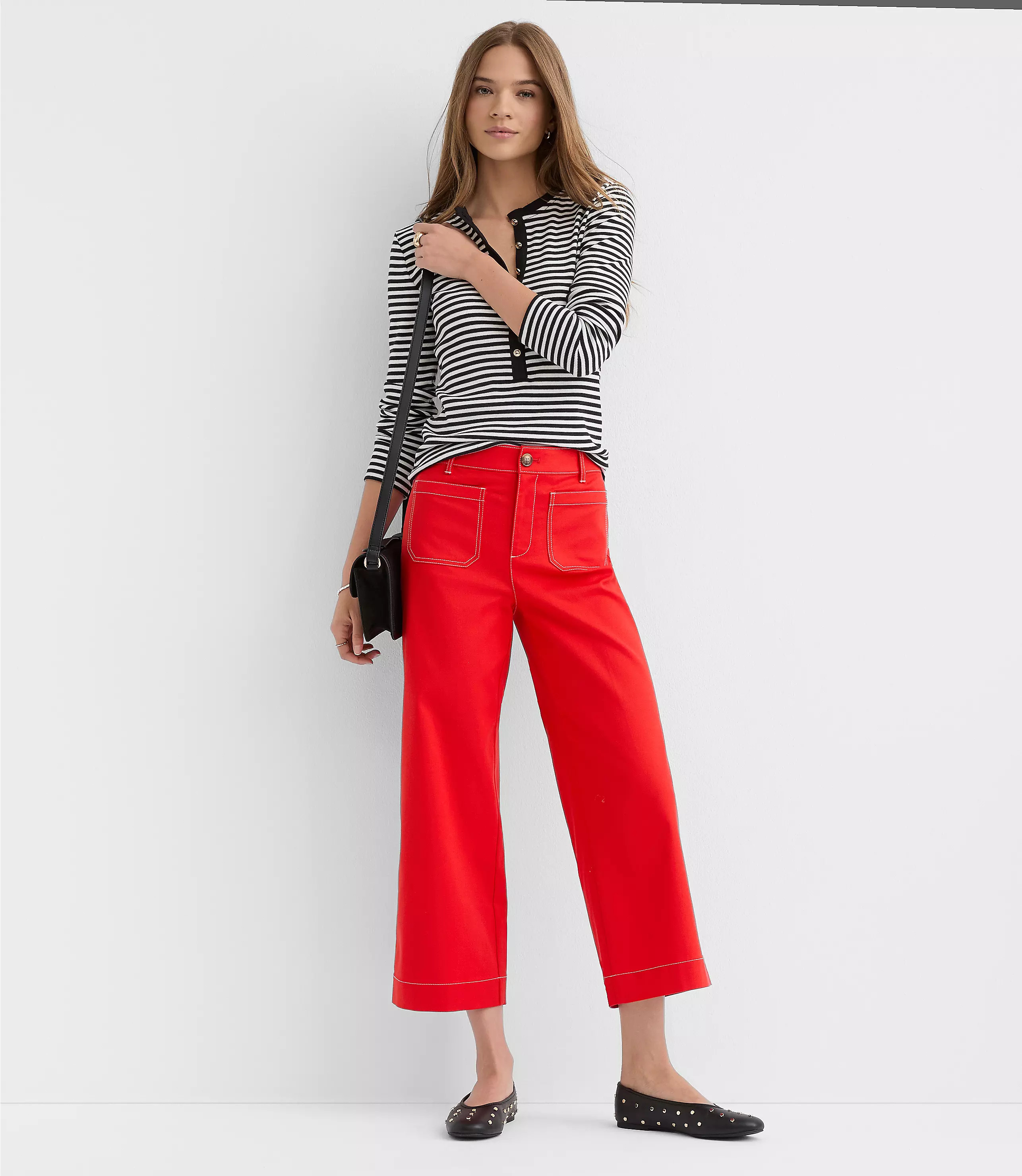 Palmer Wide Leg Crop Pants in Contrast Stitch | LOFT