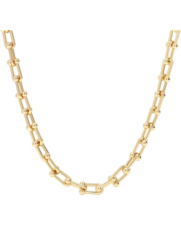 14K Gold Plated U Shaped Bamboo Lock Chain Paperclip Chains Adjustable Necklace for Women Gold Pl... | Amazon (US)