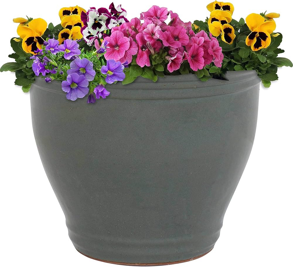 Sunnydaze Studio Ceramic Flower Pot Planter with Drainage Hole - High-Fired Glazed UV and Frost-R... | Amazon (US)