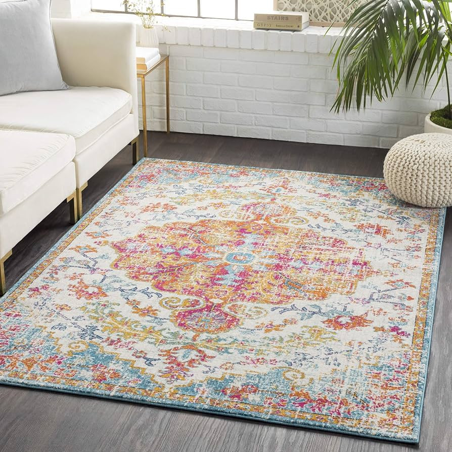 Odelia Vintage Bohemian Area Rug,7'10" x 10'3",Orange/Aqua | Amazon (US)