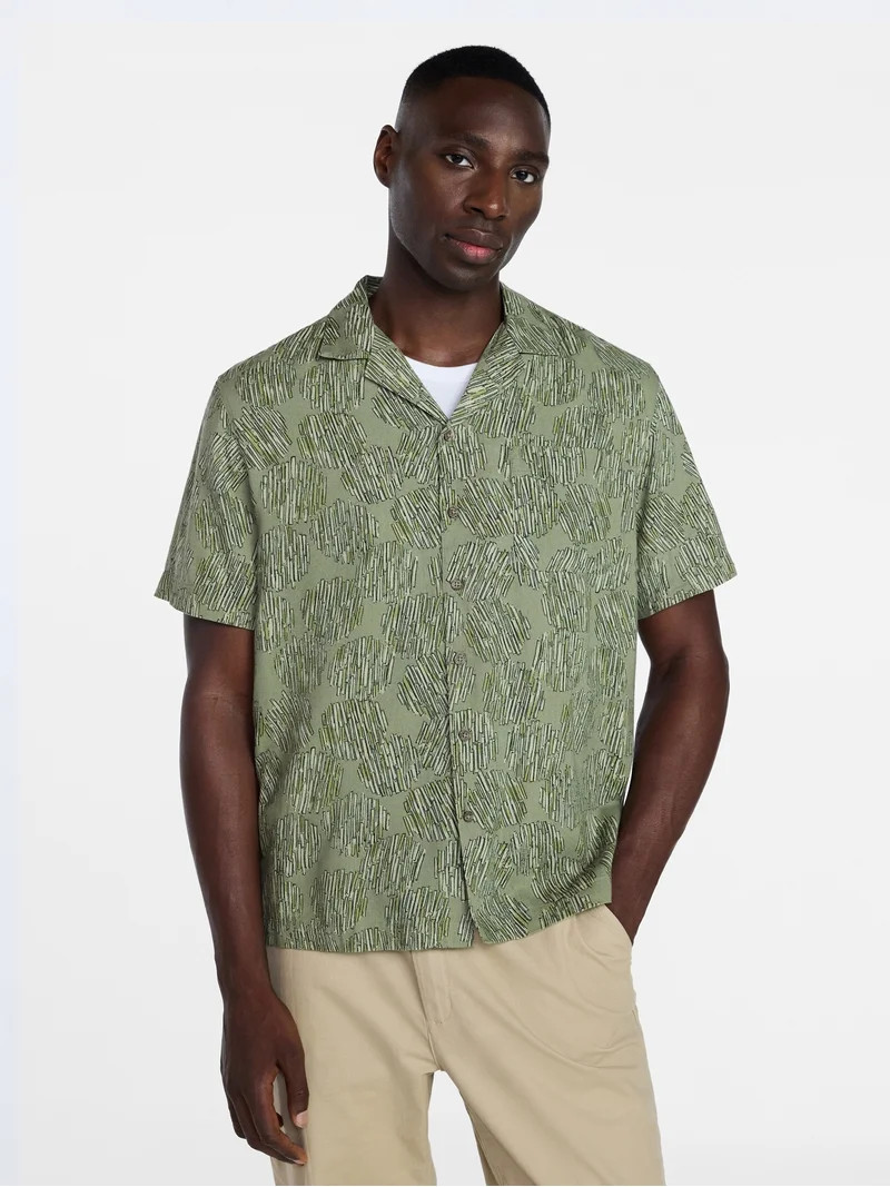 George Men's Relaxed Fit Linen Blend Camp Shirt with Short Sleeves, Sizes S-5XL, LT-3XLT | Walmart (US)