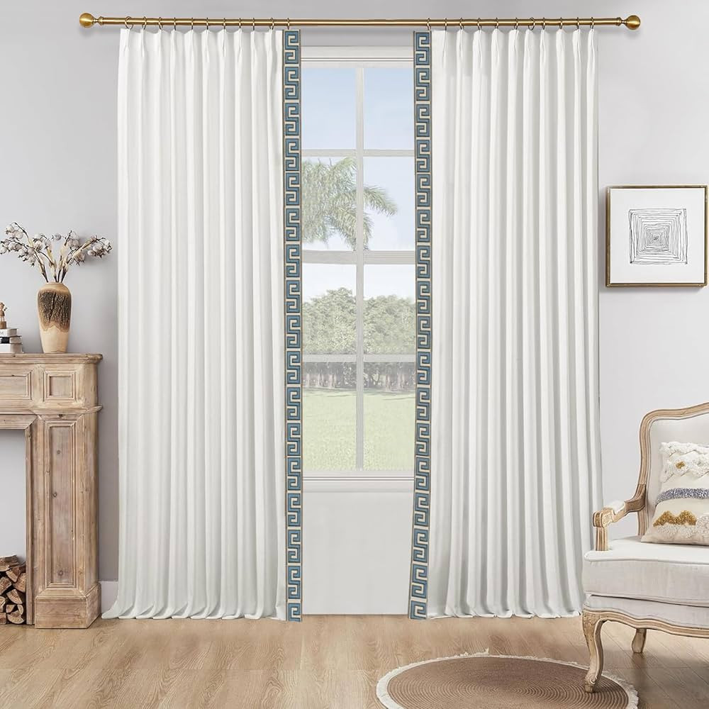 Blackout Linen Curtains, Heavy Weight Pinch Pleated Blue S Tape Trim Curtains for Bedroom, Living... | Amazon (US)
