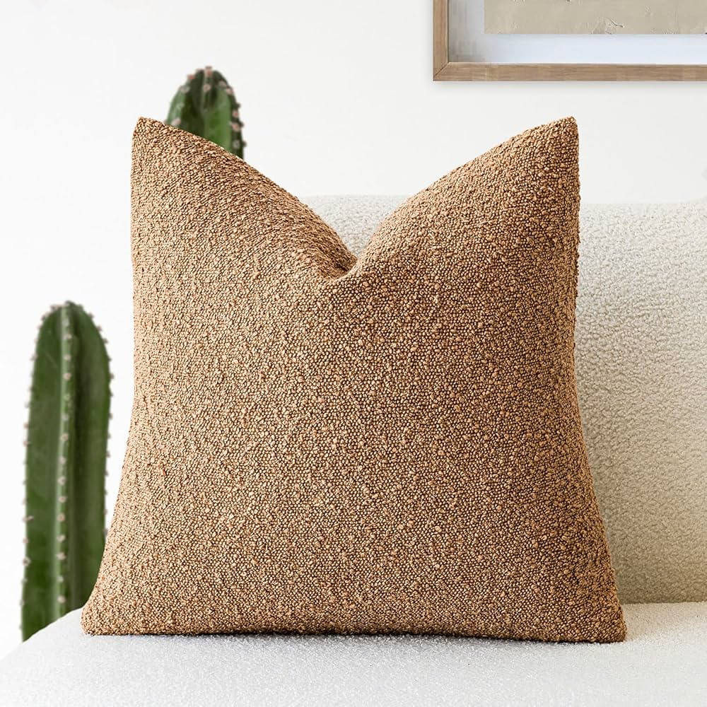 Foindtower Textured Boucle Throw Pillow Covers Accent Solid Pillow Cases Cozy Soft Decorative Cou... | Amazon (US)
