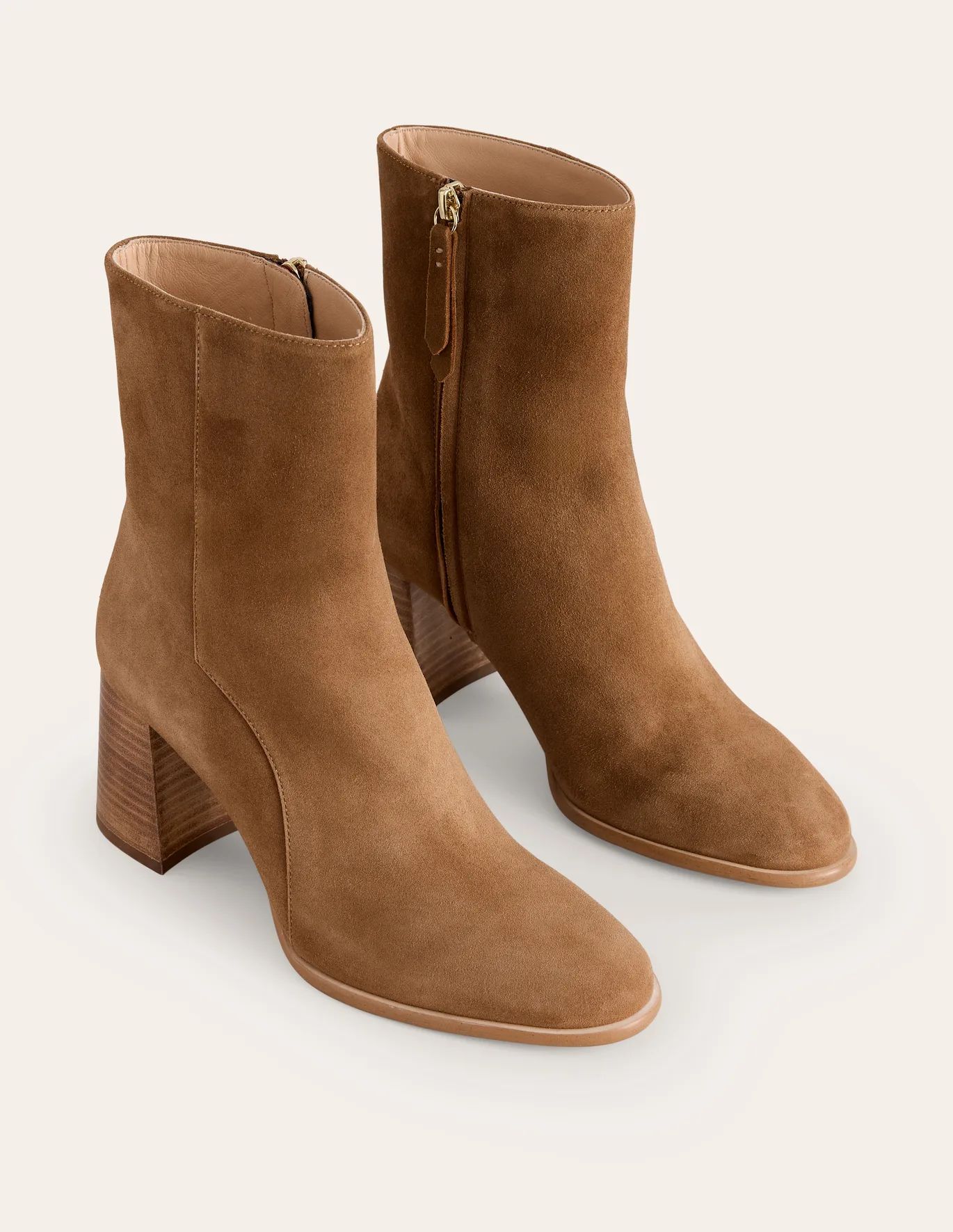 Heeled Leather Mid Boots - Tan Suede | Boden US | Boden (US)