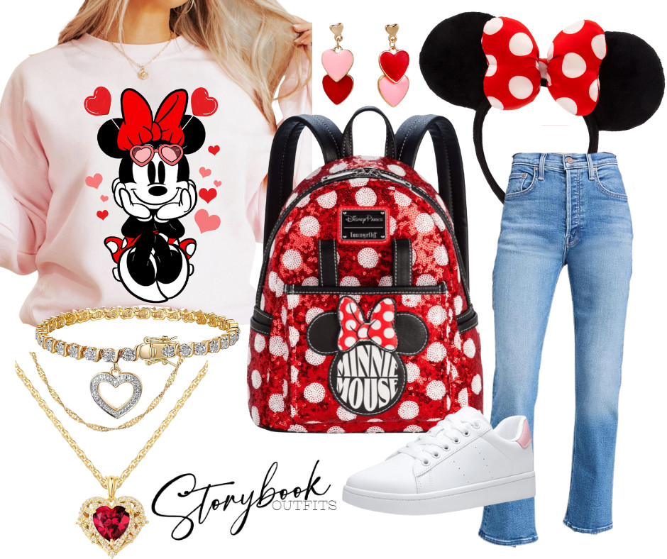 The ultimate Disney Valentine park look with a heart-eyes Minnie sweatshirt, red sequin polka-dot Loungefly, classic Minnie ears, layered heart jewelry, relaxed denim, and comfy white sneakers — cute, comfy, and full of love.

Perfect for Valentine trips, Minnie lovers, or anyone who can’t resist red polka dots! 

 

#LTKTravel
