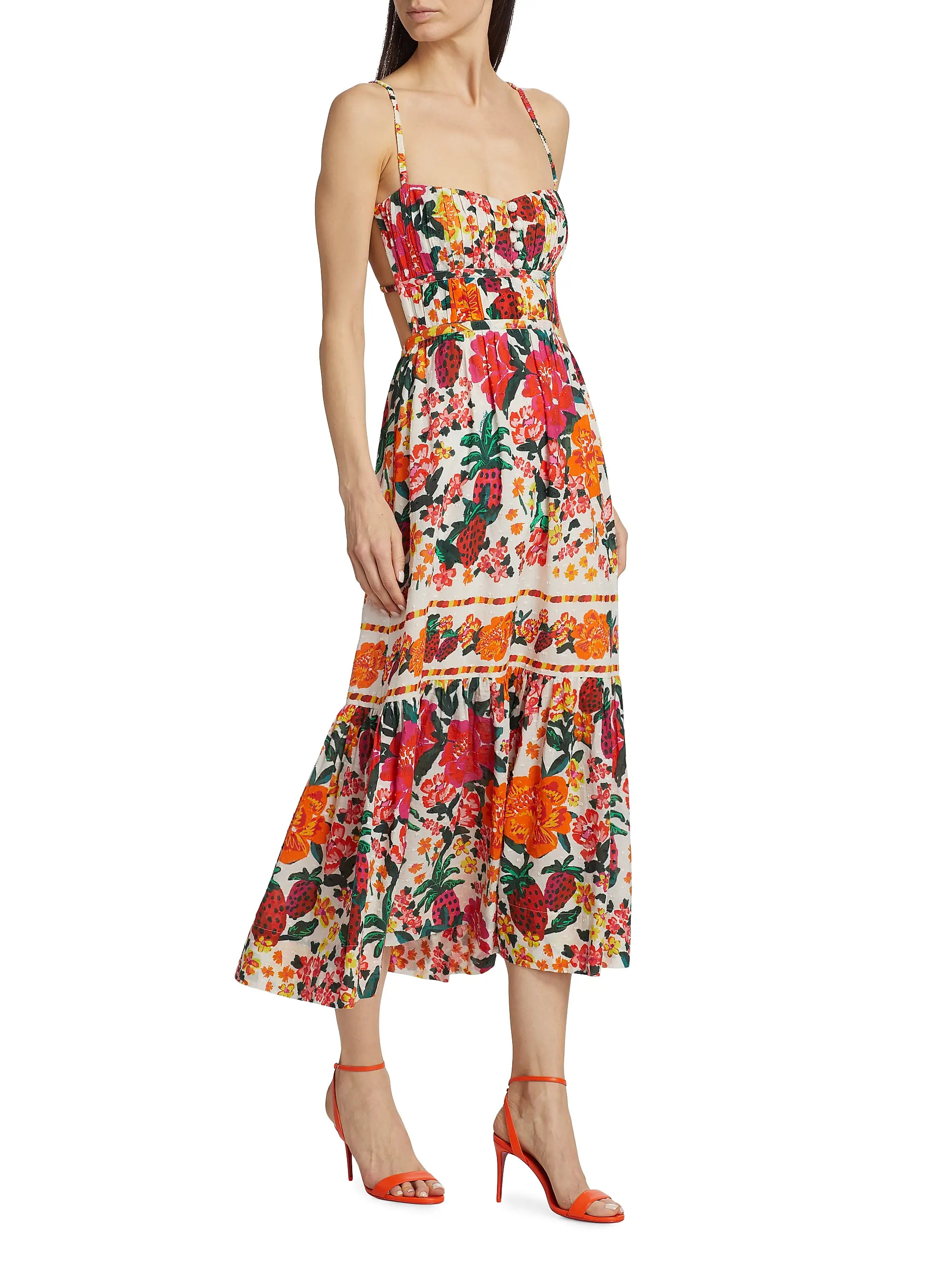 Floral Cotton Strappy Midi-Dress | Saks Fifth Avenue