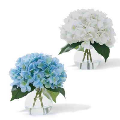 Artificial Hydrangea Flowers in Glass Vase with Faux Water, Fake Hydrangeas, Faux Flower Arrangements for Home Office, Table, Bathroom, Shelf(2pcs) | Target