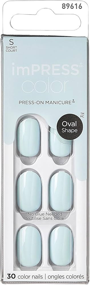 KISS imPRESS Color No Glue Mani 30 Pcs Press On Nails, Light Blue, Short Size, Oval Shape, Simple... | Amazon (US)