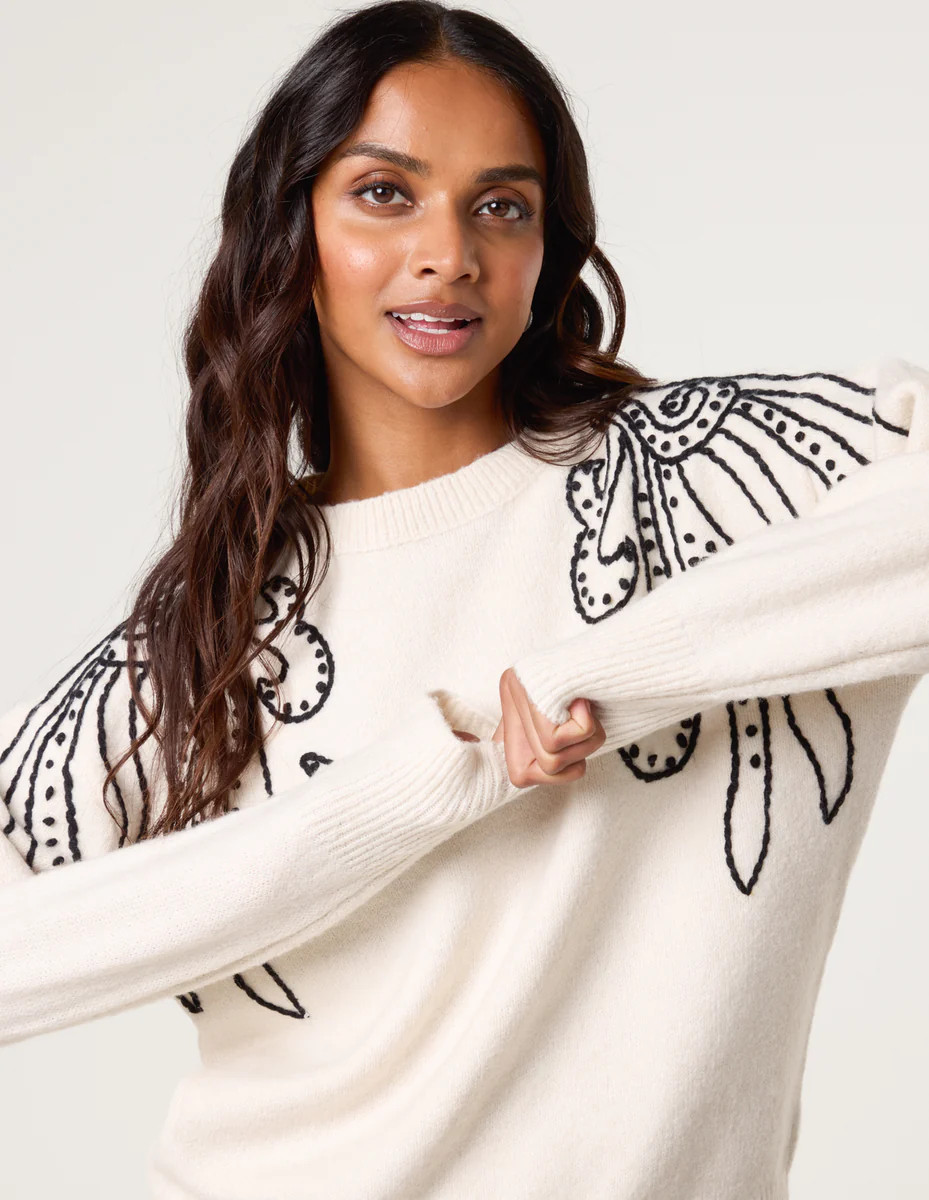 Beige | Embroidery Shoulder Detailing Jumper | Blue Vanilla | Blue Vanilla