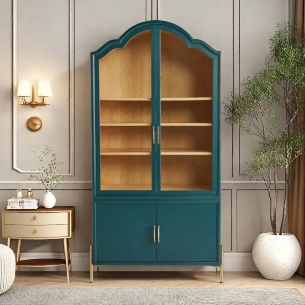 Vintage Double Door Glass Display Cabinet Bookcase | Wayfair North America