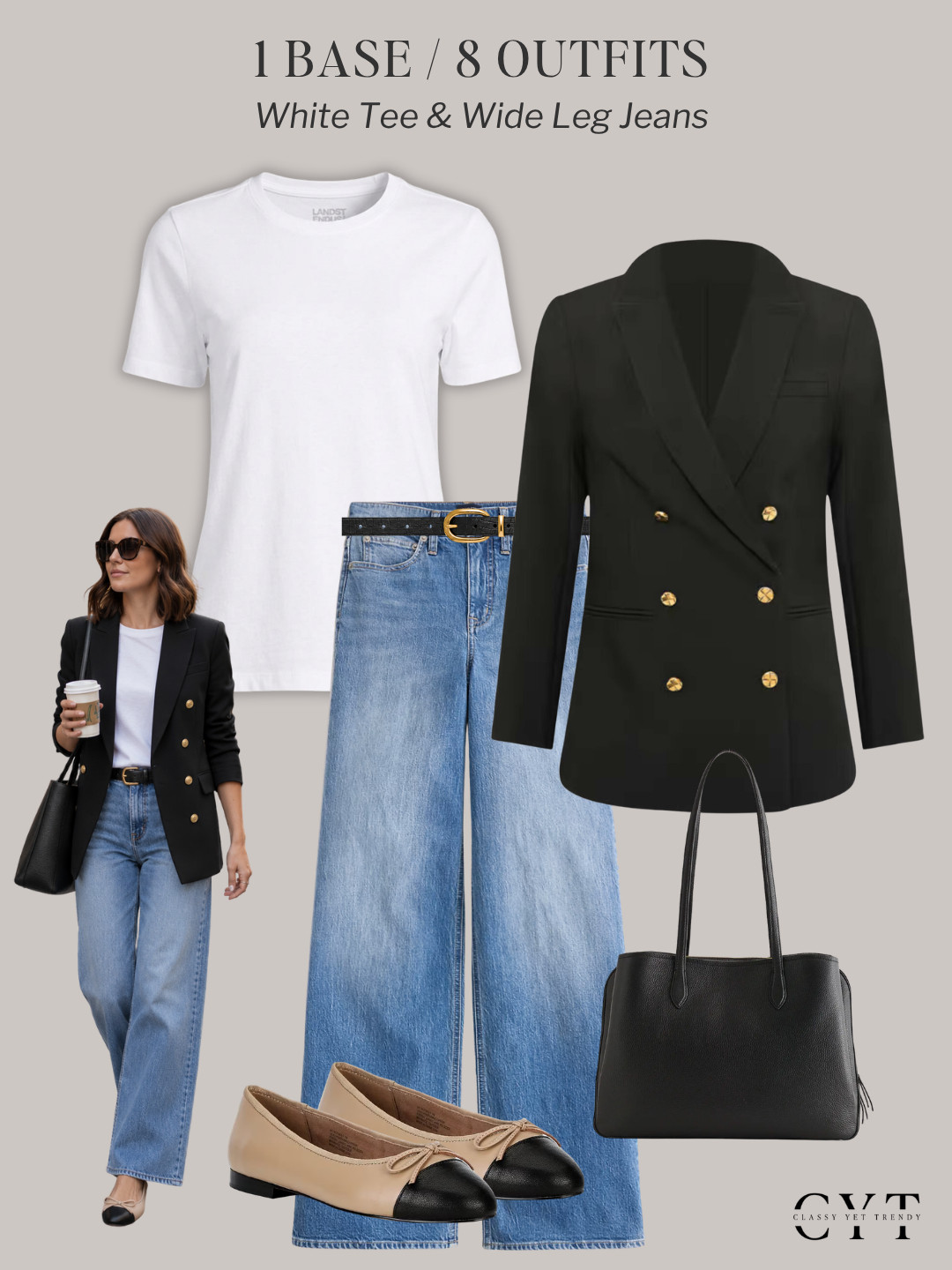 1 Base, 8 Outfits 🎉 8 ways to wear two classic and timeless wardrobe staples: a white tee and wide leg jeans ✔️ Mix and match layers, shoes and accessories to create different looks.  All clothes, shoes and accessories are in the French Minimalist Fall 2026 Capsule Wardrobe, plus a leopard pattern cardigan and a blue button-down shirt. 🍂

how to style, outfit ideas, elevated outfit, wardrobe essentials, cardigan, jacket, blazer, leopard cardigan, ballet flats, trench coat, sweater, pumps, loafers

#trenchcoat #blazerstyle #balletflats #autumnstyle #waystowear  

 