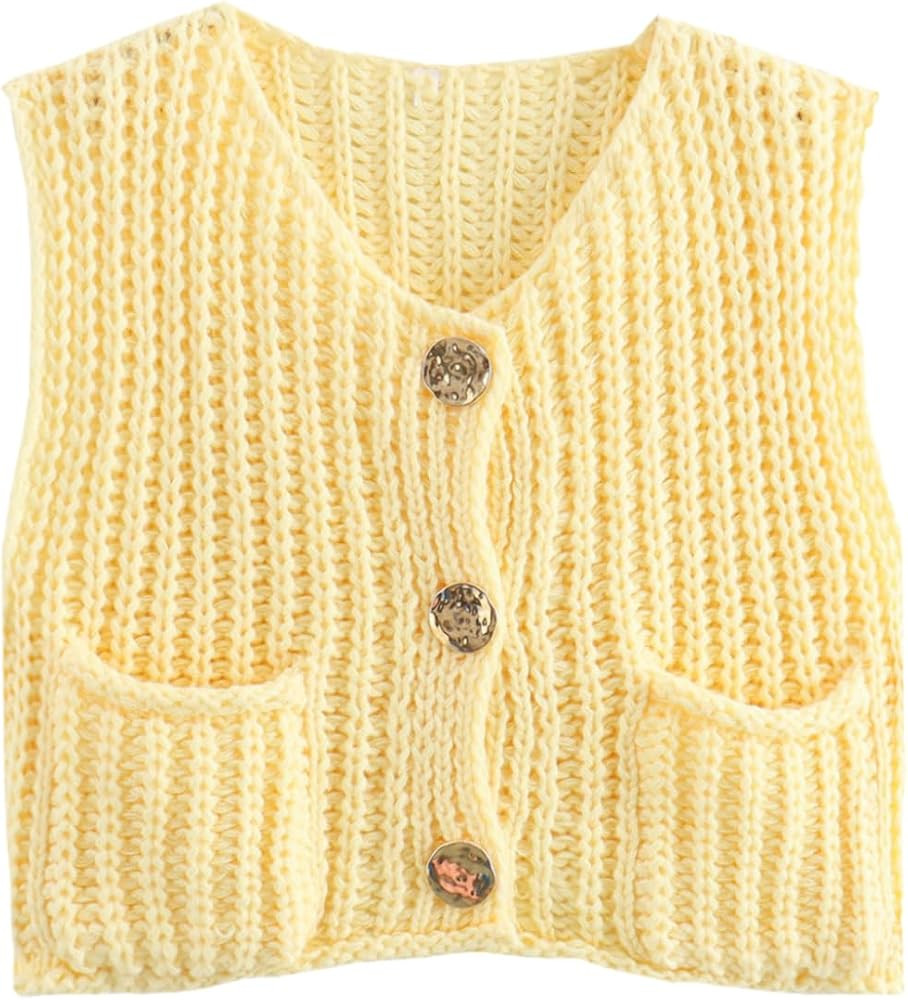 KEOMUD Women's Sleeveless Cropped Knit Cardigan Casual Button Down Crochet Sweater Vest Tops with... | Amazon (US)