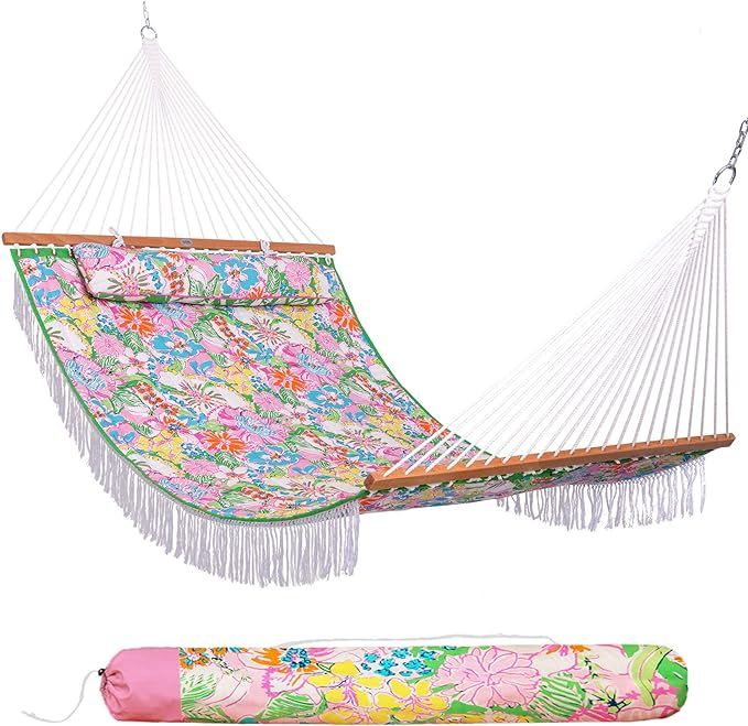 Lazy Daze 12 FT Double Layered Quilted Fabric Hammock Swing with Pillow and Carrying Bag, Elegant... | Amazon (US)
