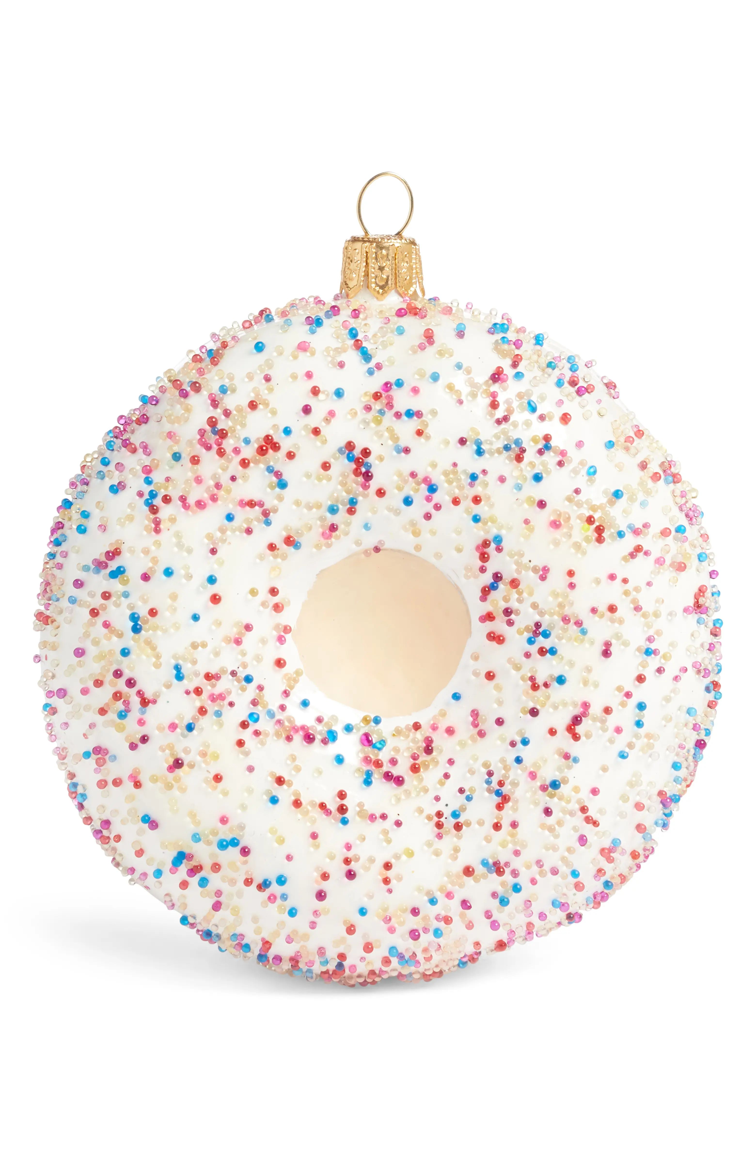 Glitter Doughnut Handblown Glass Ornament | Nordstrom