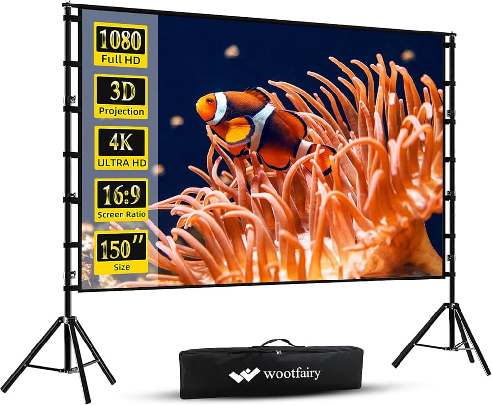 Projector Screen with Stand, Wootfairy 150 inch Portable and Foldable Projection Screen 4K HD 16:... | Amazon (US)