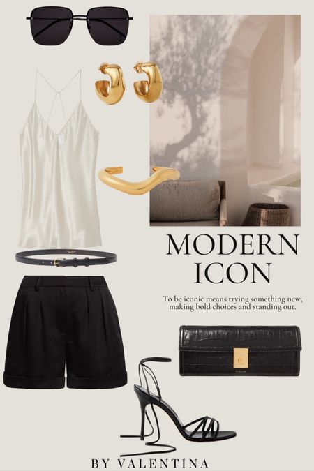 Modern Icon - trying something new, making bold choices and standing out! 

Spring Summer Outfit, Summer Outfit Inspiration, Vacation Outfit, Casual Style, Black Shorts, Wardrobe Staples, Outfit Idea, Gold Jewelry, Black Heels, Satin Top 

#LTKSeasonal #LTKStyleTip #LTKTravel