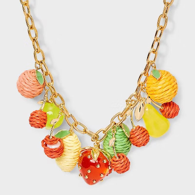 Multi Fruit Charm Chain Necklace - A New Day™ Red/Yellow | Target