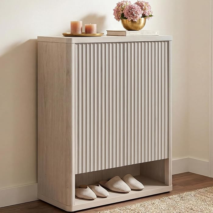 SICOTAS Shoe Cabinet 44 inch Tall Fluted Shoe Cabinet with Doors & 4 Shelves Wooden Large Hidden ... | Amazon (US)