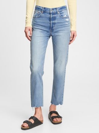 High Rise Distressed Cheeky Straight Jeans With Washwell&#x26;#153 | Gap (US)