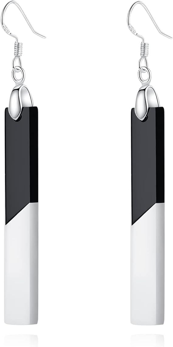 Black and White Earrings, Acrylic Bar Dangling Earrings For Women, Cute Drop Dangle Earrings For ... | Amazon (US)