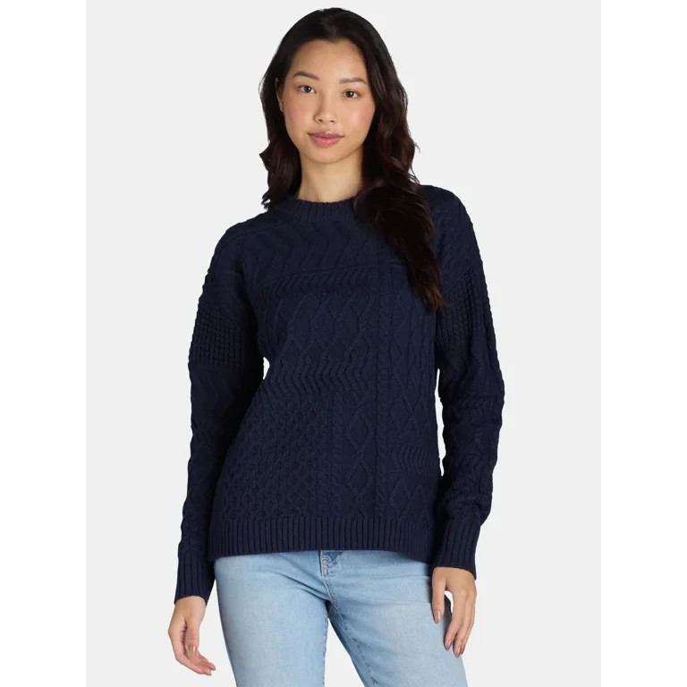 Time and Tru Women's and Women's Plus Mixed Stitch Sweater, Sizes XS-4X | Walmart (US)