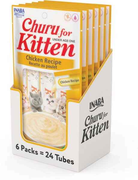 Inaba Churu for Kittens Chicken Recipe Puree Grain-Free Lickable Cat Treats, 0.5-oz tube, 24 coun... | Chewy
